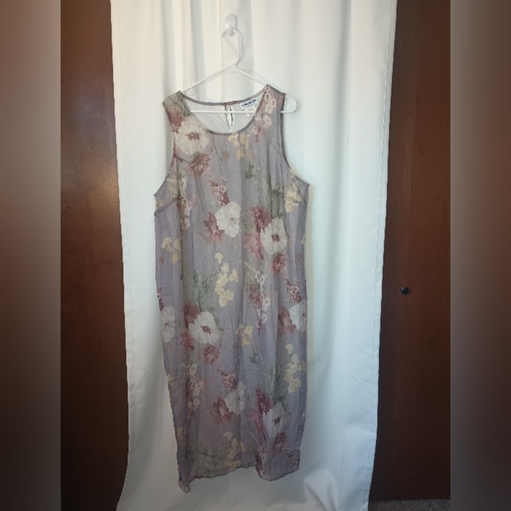 Vtg Wayne Diamond Womens Romantic Floral Crinkle Maxi Dress 22 Fairy Cottage 90s